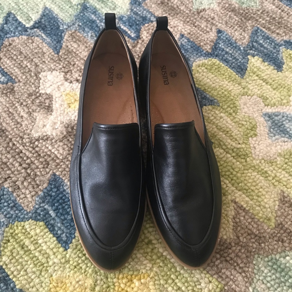 Black Almond Toe Genuine Leather Susina Loafers